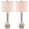 SAFAVIEH Lighting Collection Mae Long Neck Modern Contemporary Green Ceramic 31-inch Bedroom Living Room Home Office Desk Nightstand Table Lamp Set of 2 (LED Bulbs Included)(Light Grey – Set of 2)
