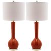 SAFAVIEH Lighting Collection Mae Long Neck Modern Contemporary Green Ceramic 31-inch Bedroom Living Room Home Office Desk Nightstand Table Lamp Set of 2 (LED Bulbs Included)(Orange – Set of 2)