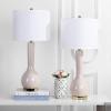 SAFAVIEH Lighting Collection Mae Long Neck Modern Contemporary Green Ceramic 31-inch Bedroom Living Room Home Office Desk Nightstand Table Lamp Set of 2 (LED Bulbs Included)(Light Grey – Set of 2)