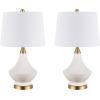 SAFAVIEH Lighting Collection Marlowe Modern White Glass 25-inch Bedroom Living Room Home Office Desk Nightstand Table Lamp Set of 2 (LED Bulbs Included)