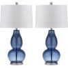 SAFAVIEH Lighting Collection Mercurio Crackle Glass Double Gourd 29-inch Bedroom Living Room Home Office Desk Nightstand Table Lamp Set of 2 (LED Bulbs Included)(Blue – with USB)
