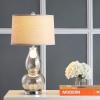SAFAVIEH Lighting Collection Mercurio Crackle Glass Double Gourd 29-inch Bedroom Living Room Home Office Desk Nightstand Table Lamp Set of 2 (LED Bulbs Included)(Silver)