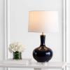 SAFAVIEH Lighting Collection Nilla Modern Contemporary Cream/ Clear 27-inch Bedroom Living Room Home Office Desk Nightstand Table Lamp Set of 2 (LED Bulbs Included)(Navy – Set of 2)
