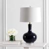 SAFAVIEH Lighting Collection Nilla Modern Contemporary Cream/ Clear 27-inch Bedroom Living Room Home Office Desk Nightstand Table Lamp Set of 2 (LED Bulbs Included)(Navy – Set of 2)