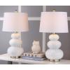 SAFAVIEH Lighting Collection Rita Modern Contemporary White Triple Gourd Studded 29-inch Bedroom Living Room Home Office Desk Nightstand Table Lamp Set of 2 (LED Bulbs Included)