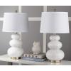 SAFAVIEH Lighting Collection Rita Modern Contemporary White Triple Gourd Studded 29-inch Bedroom Living Room Home Office Desk Nightstand Table Lamp Set of 2 (LED Bulbs Included)