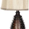 SAFAVIEH Lighting Collection Santa Fe Rustic Brown Studded Faux Leather 29-inch Bedroom Living Room Home Office Desk Nightstand Table Lamp Set of 2 (LED Bulbs Included)