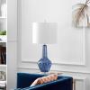 SAFAVIEH Lighting Collection Velor Blue Glass 24-inch Bedroom Living Room Home Office Desk Nightstand Table Lamp Set of 2 (LED Bulbs Included)(Blue – Set of 2)