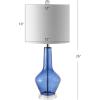 SAFAVIEH Lighting Collection Velor Blue Glass 24-inch Bedroom Living Room Home Office Desk Nightstand Table Lamp Set of 2 (LED Bulbs Included)(Blue – Set of 2)