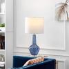 SAFAVIEH Lighting Collection Velor Blue Glass 24-inch Bedroom Living Room Home Office Desk Nightstand Table Lamp Set of 2 (LED Bulbs Included)(Blue – Set of 2)
