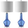 SAFAVIEH Lighting Collection Velor Blue Glass 24-inch Bedroom Living Room Home Office Desk Nightstand Table Lamp Set of 2 (LED Bulbs Included)(Blue – Set of 2)