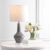 SAFAVIEH Lighting Collection Velor Blue Glass 24-inch Bedroom Living Room Home Office Desk Nightstand Table Lamp Set of 2 (LED Bulbs Included)(Grey – Set of 2)