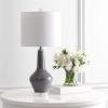 SAFAVIEH Lighting Collection Velor Blue Glass 24-inch Bedroom Living Room Home Office Desk Nightstand Table Lamp Set of 2 (LED Bulbs Included)(Grey – Set of 2)