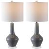 SAFAVIEH Lighting Collection Velor Blue Glass 24-inch Bedroom Living Room Home Office Desk Nightstand Table Lamp Set of 2 (LED Bulbs Included)(Grey – Set of 2)