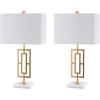 SAFAVIEH Lighting Collection Yara Gold Iron 26-inch Bedroom Living Room Home Office Desk Nightstand Table Lamp Set of 2 (LED Bulbs Included)