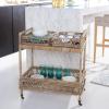 Safavieh Home Collection Ambrose BCT6500A Grey Wash and Antique Brass 2 Tier Rattan Bar Cart