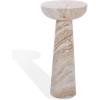 SAFAVIEH Couture Collection – Glendale Beige Round Marble Accent Table, Stone Pedestal Side Table, Modern Sculptural Design (SFV9766B)(White/Brown)