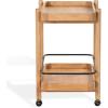 SAFAVIEH Couture Collection – Krystof Natural Brown Wood Bar Cart, 2-Shelf Rolling Serving Cart with Black Rail, Rounded Corners (SFV4249A)(Natural)