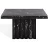 SAFAVIEH Couture Collection – Olivia Black Square Travertine Accent Table, Sculptural Pedestal Display Table (SFV9702C)(Black)