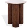 SAFAVIEH Couture Collection – Sonia Clara Walnut Brown Accent Table, Round Side Table, Sculptural Base with White Marble Top (SFV5787A)(Walnut/White)