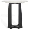 SAFAVIEH Couture Collection – Trenton Brown Marble Accent Table, Round Top with Sculptural Wood Base (SFV9704B)(White/Black)