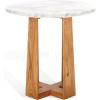 SAFAVIEH Couture Collection – Trenton Brown Marble Accent Table, Round Top with Sculptural Wood Base (SFV9704B)(White/Natural)