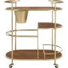 SAFAVIEH Home Collection Alora Brushed Gold/Natural 2-Tier Bar Serving Cart with Bucket for Entertaining, Living Room, Kitchen
