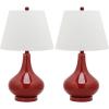 SAFAVIEH Lighting Collection Amy Modern Contemporary Fern Green Gourd Glass 24-inch Bedroom Living Room Home Office Desk Nightstand Table Lamp Set of 2 (LED Bulbs Included)(Red – Set of 2)