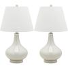 SAFAVIEH Lighting Collection Amy Modern Contemporary Fern Green Gourd Glass 24-inch Bedroom Living Room Home Office Desk Nightstand Table Lamp Set of 2 (LED Bulbs Included)(Light Grey – Set of 2)