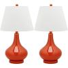 SAFAVIEH Lighting Collection Amy Modern Contemporary Fern Green Gourd Glass 24-inch Bedroom Living Room Home Office Desk Nightstand Table Lamp Set of 2 (LED Bulbs Included)(Orange)
