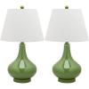 SAFAVIEH Lighting Collection Amy Modern Contemporary Fern Green Gourd Glass 24-inch Bedroom Living Room Home Office Desk Nightstand Table Lamp Set of 2 (LED Bulbs Included)(Green – Set of 2)
