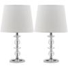 SAFAVIEH Lighting Collection Derry Modern Glam Crystal Stacked Orb/ Off-White Shade 15-inch Bedroom Living Room Home Office Desk Nightstand Table Lamp Set of 2 (LED Bulbs Included)(Clear/White – Set of 2)