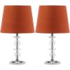 SAFAVIEH Lighting Collection Derry Modern Glam Crystal Stacked Orb/ Off-White Shade 15-inch Bedroom Living Room Home Office Desk Nightstand Table Lamp Set of 2 (LED Bulbs Included)(Clear/Orange – Set of 2)