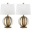 SAFAVIEH Lighting Collection Euginia Modern Farmhouse Rustic Sphere Gold 25-inch Bedroom Living Room Home Office Desk Nightstand Table Lamp Set of 2 (LED Bulbs Included)