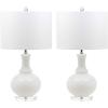 SAFAVIEH Lighting Collection Franny Modern Contemporary White Glass 28-inch Bedroom Living Room Home Office Desk Nightstand Table Lamp Set of 2 (LED Bulbs Included)