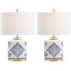SAFAVIEH Lighting Collection Kamdyn Blue/ White 24-inch Bedroom Living Room Home Office Desk Nightstand Table Lamp Set of 2 (LED Bulbs Included)