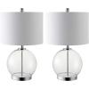 SAFAVIEH Lighting Collection Lonni Clear/ Chrome 23-inch Bedroom Living Room Home Office Desk Nightstand Round Table Lamp Set of 2 (LED Bulbs Included)(Clear/Chrome – Set of 2)