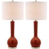 SAFAVIEH Lighting Collection Mae Long Neck Modern Contemporary Green Ceramic 31-inch Bedroom Living Room Home Office Desk Nightstand Table Lamp Set of 2 (LED Bulbs Included)(Orange – Set of 2)