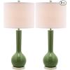 SAFAVIEH Lighting Collection Mae Long Neck Modern Contemporary Green Ceramic 31-inch Bedroom Living Room Home Office Desk Nightstand Table Lamp Set of 2 (LED Bulbs Included)(Green – Set of 2)