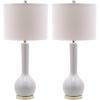 SAFAVIEH Lighting Collection Mae Long Neck Modern Contemporary Green Ceramic 31-inch Bedroom Living Room Home Office Desk Nightstand Table Lamp Set of 2 (LED Bulbs Included)(White)