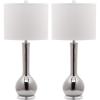 SAFAVIEH Lighting Collection Mae Long Neck Modern Contemporary Green Ceramic 31-inch Bedroom Living Room Home Office Desk Nightstand Table Lamp Set of 2 (LED Bulbs Included)(Silver – Set of 2)