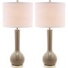 SAFAVIEH Lighting Collection Mae Long Neck Modern Contemporary Green Ceramic 31-inch Bedroom Living Room Home Office Desk Nightstand Table Lamp Set of 2 (LED Bulbs Included)(Taupe – Set of 2)
