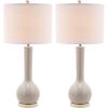 SAFAVIEH Lighting Collection Mae Long Neck Modern Contemporary Green Ceramic 31-inch Bedroom Living Room Home Office Desk Nightstand Table Lamp Set of 2 (LED Bulbs Included)(Light Grey – Set of 2)