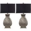 SAFAVIEH Lighting Collection Malaga Silver/ Black Rectangle Shade 30-inch Bedroom Living Room Home Office Desk Nightstand Table Lamp Set of 2 (LED Bulbs Included)