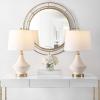 SAFAVIEH Lighting Collection Marlowe Modern White Glass 25-inch Bedroom Living Room Home Office Desk Nightstand Table Lamp Set of 2 (LED Bulbs Included)