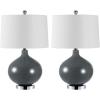 SAFAVIEH Lighting Collection Masera Modern Grey Glass 25-inch Bedroom Living Room Home Office Desk Nightstand Table Lamp Set of 2 (LED Bulbs Included)