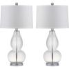 SAFAVIEH Lighting Collection Mercurio Crackle Glass Double Gourd 29-inch Bedroom Living Room Home Office Desk Nightstand Table Lamp Set of 2 (LED Bulbs Included)(Clear)