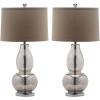 SAFAVIEH Lighting Collection Mercurio Crackle Glass Double Gourd 29-inch Bedroom Living Room Home Office Desk Nightstand Table Lamp Set of 2 (LED Bulbs Included)(Silver)