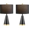 SAFAVIEH Lighting Collection Penla Modern Contemporary Black/ Brass Gold 20-inch Bedroom Living Room Home Office Desk Nightstand Table Lamp Set of 2 (LED Bulbs Included)