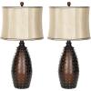 SAFAVIEH Lighting Collection Santa Fe Rustic Brown Studded Faux Leather 29-inch Bedroom Living Room Home Office Desk Nightstand Table Lamp Set of 2 (LED Bulbs Included)